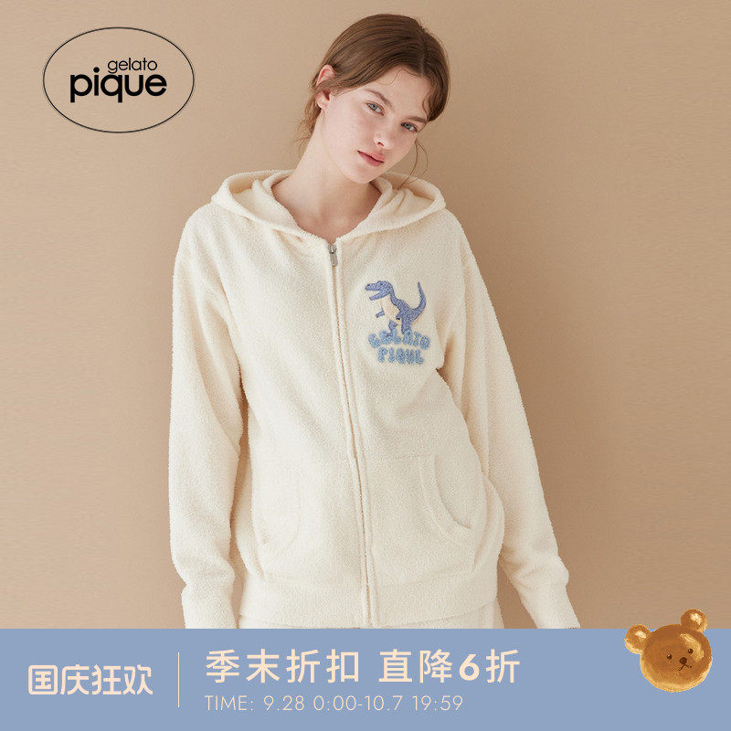 gelato pique26春夏新品女睡裤半边绒恐龙系带短裤居家PWNP261079