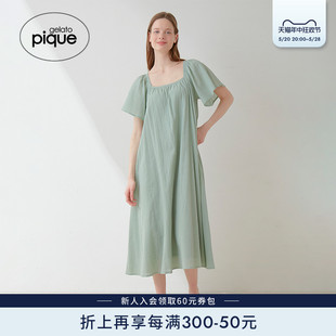 pique24春夏新品 gelato 女睡裙铃兰纯色飞袖 方领连衣裙PWFO242275