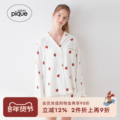 gelatopique草莓长袖开襟衬衫