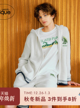 gelato pique25秋冬新品男女同款恐龙华夫格连帽卫衣PMNT254926