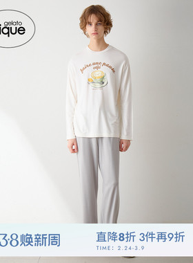 gelato pique25秋冬新品男女同款睡衣小熊拿铁印花T恤PMCT255922