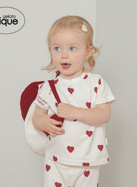 gelato pique25秋冬新品婴儿睡衣爱心满印短袖T恤居家PBCT254476