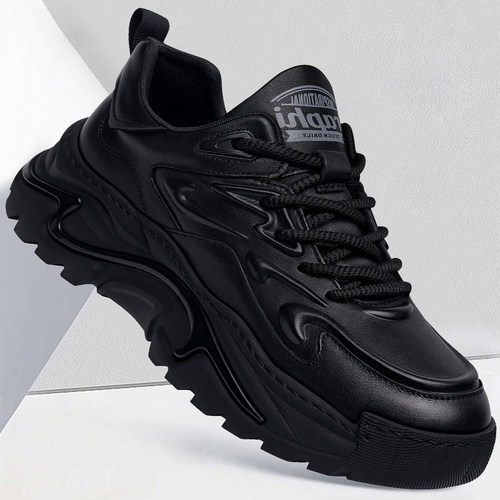 男鞋冬季新款真皮潮流百搭休闲鞋子男士牛皮厚底增高运动老爹潮鞋