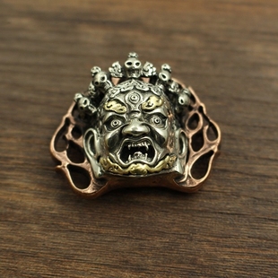 三色铜大黑天 怒目金刚 红白黄铜财布扣 纯铜财神箱包衣帽装饰扣