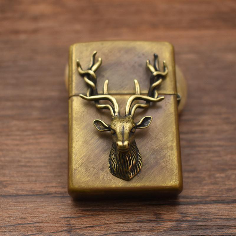 打火机DIY贴章火机发烧友铜鹿头个性摩托车装饰贴片贴章配件