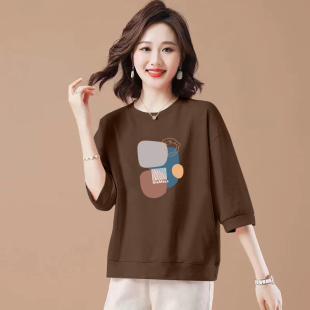 圆领七分袖 宽松纯棉大码 体恤上衣潮 春夏新款 外贸专柜撤柜欧货女装