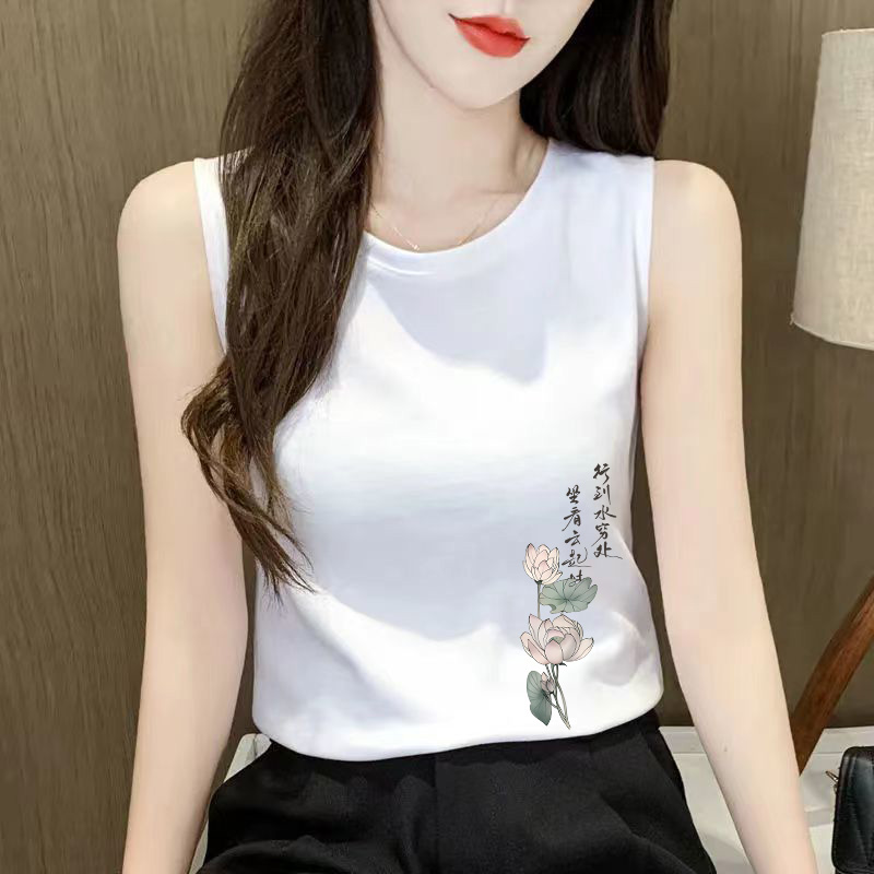 外贸专柜撤柜女装夏季新款时尚百搭100%纯棉圆领无袖背心女士上衣