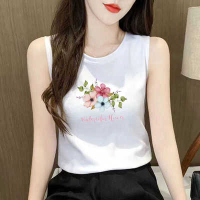 文艺百搭洋气印花吊带背心无袖夏