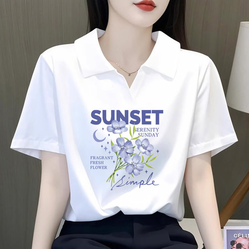 纯棉翻领短袖t恤女夏新款polo衫