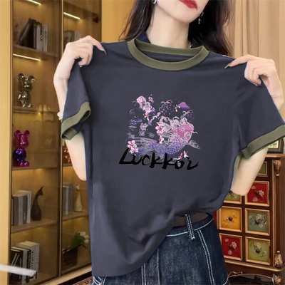 宽松大码百搭设计感圆领上衣体恤