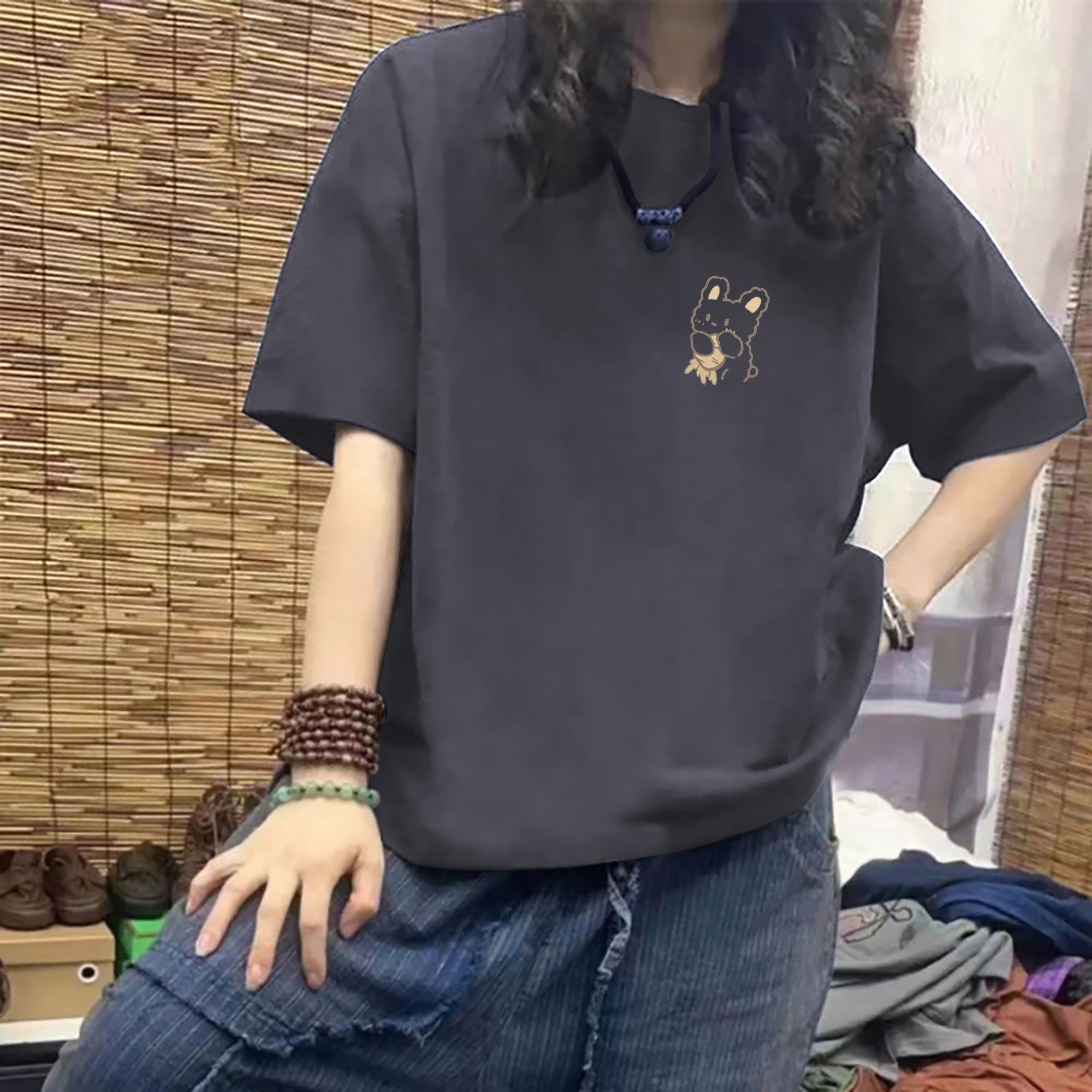 100%纯棉短袖T恤宽松夏圆领上衣