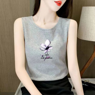 圆领印花100%纯棉无袖 清仓捡漏外贸女装 时尚 夏季 体恤背心上衣 新款