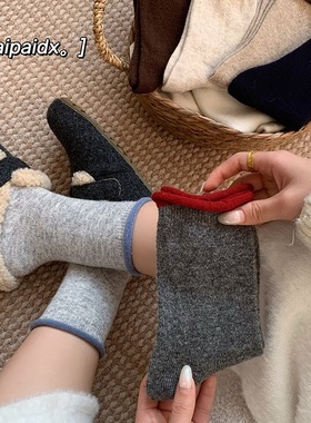 灰色羊毛袜子女士冬季2026新款爆款中筒加厚加绒保暖堆堆睡眠长袜