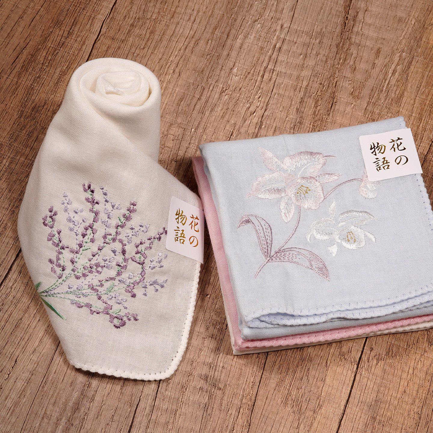 出日本刺绣花卉全棉双层吸汗手帕