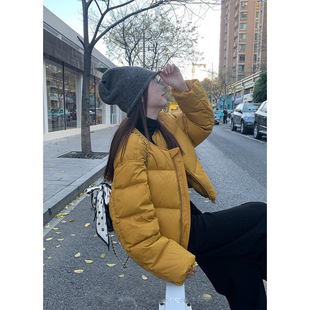 今年流行特惠姜黄色无领羽绒服女2025新款宽松韩版小个子短款
