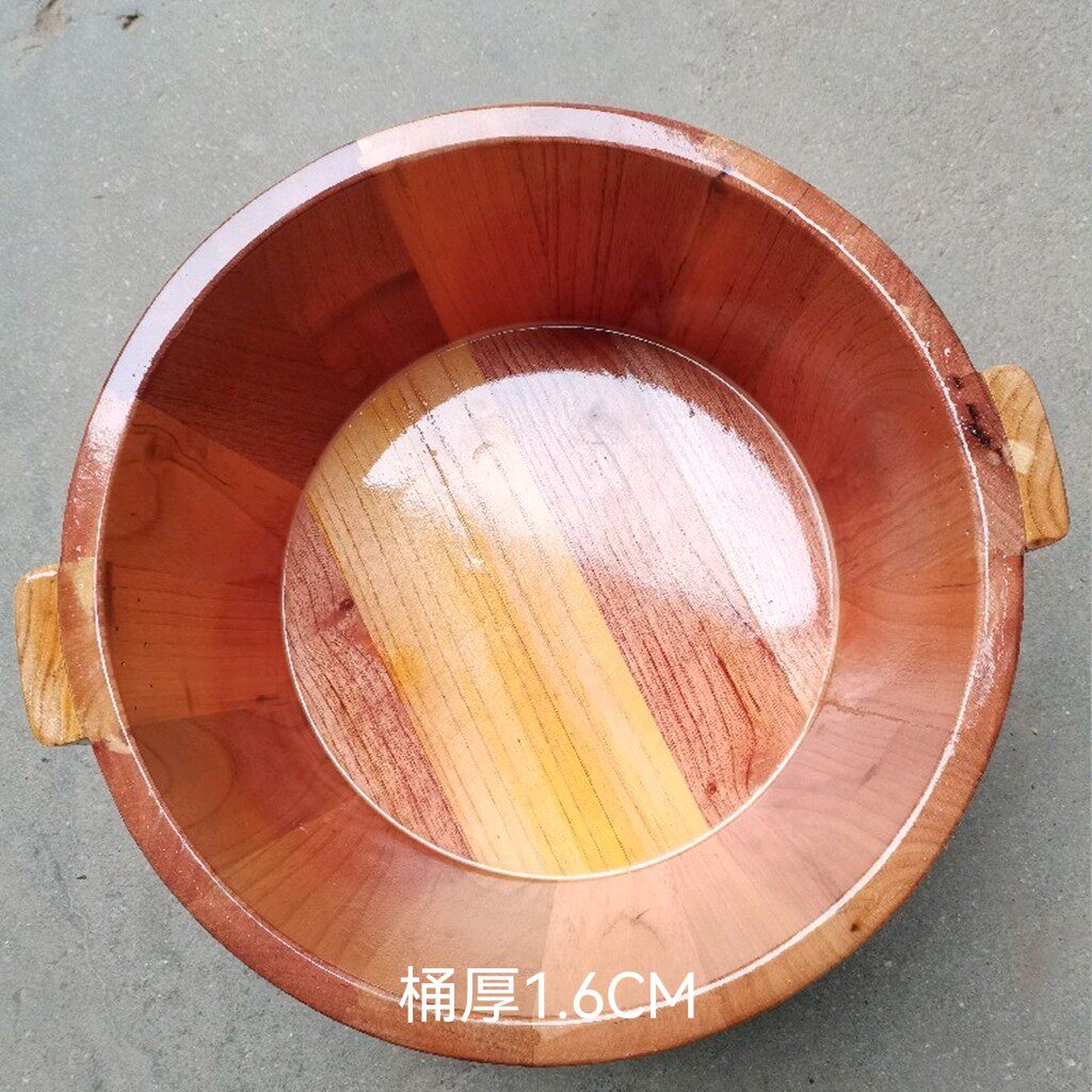 沐足壹佰香椿木泡脚木桶家用洗脚保温加高厚盆木质足浴桶盖按摩轮