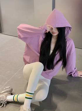 JumpingCat新款连帽外套宽松外穿上衣户外跑步运动瑜伽健身外套女