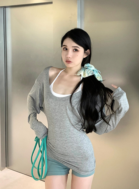 JumpingCatU领运动罩衫慵懒宽松休闲普拉提健身长袖瑜伽服上衣女