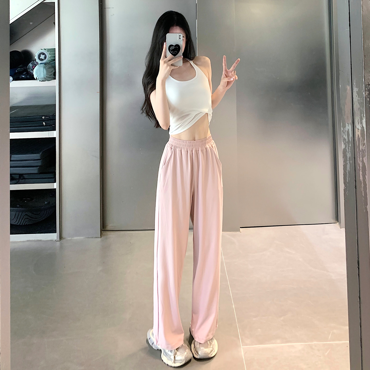 高弹直筒运动宽松长裤