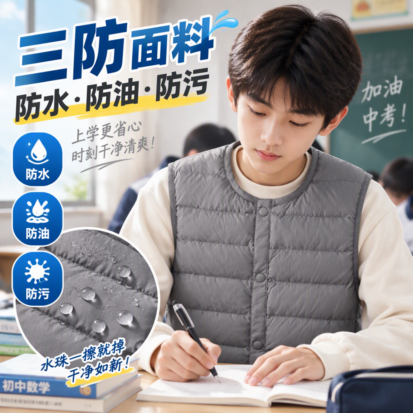 新款三防儿童羽绒马甲男中大童女背心学生秋冬轻薄外穿90白鸭绒