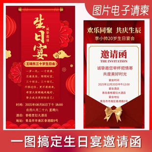 生日宴电子版图片请柬成人礼微请帖庆祝生日海报邀请函贺卡定制作