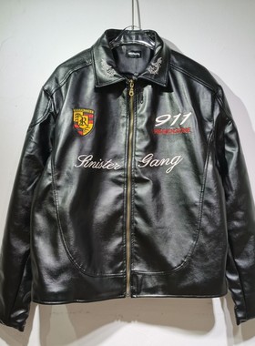 现货REGEN ZONE SPUR 911刺绣同款赛车竞速刺绣机车加棉皮衣夹克