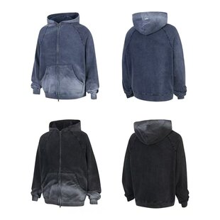 Far Archive黑色重磅水洗破坏做旧高街卫衣帽衫外套