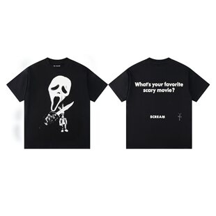 Travis Scott 新款宽松休闲惊吓尖叫标语印花圆领短袖T恤