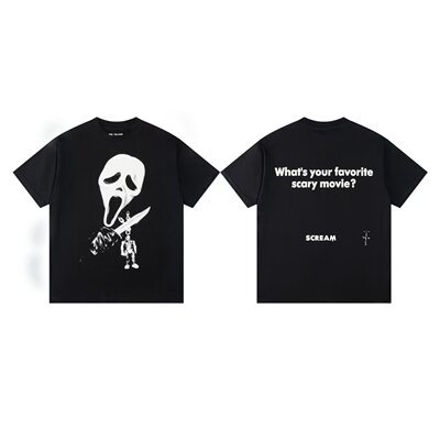 Travis Scott 新款宽松休闲惊吓尖叫标语印花圆领短袖T恤