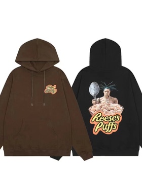 Travis Scott Reese's Puffs tee麦片联名款人物印花复古连帽卫衣