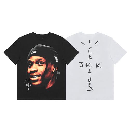 夏季新款Travis Scott人物肖像T恤大LOGO印花男女宽松短袖潮