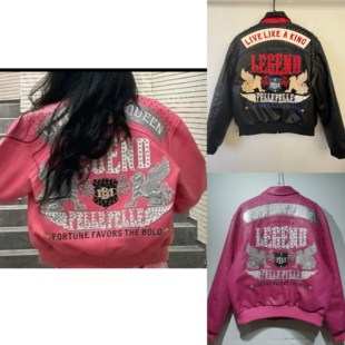 现货2025秋冬PELLE PELLE 重磅绣花满钉满钻夹棉双狮粉色皮夹克