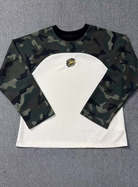 BROKEN PLANET 秋冬新款华夫格面料迷彩拼接刺绣LOGO美式长袖T恤