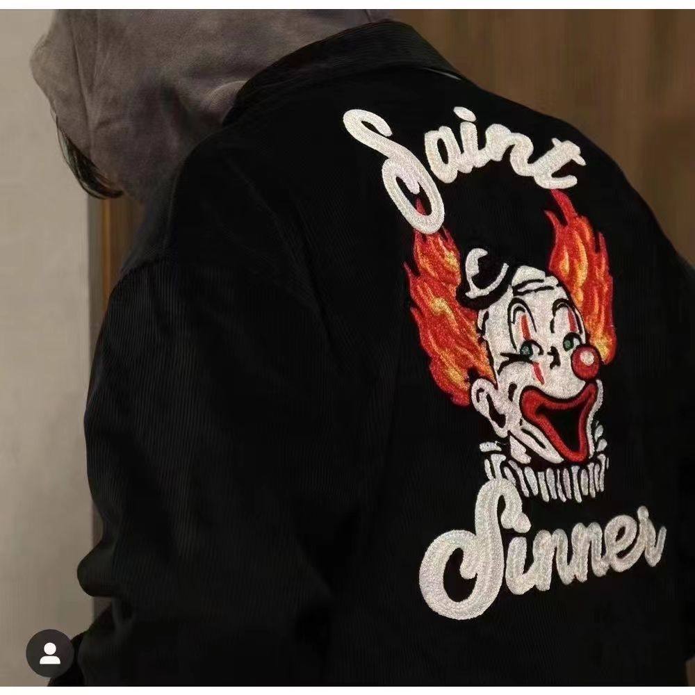 saint michael限定联名小丑刺绣灯芯绒夹克棒球服saint外套