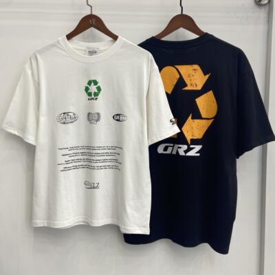 Grailz环保回收标印花短袖T恤美式高街做旧男女同款宽松OS潮牌tee