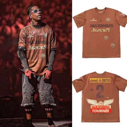 Travis Scott Circus Maximus巡演同款Parasail倒置字母球衣短袖T