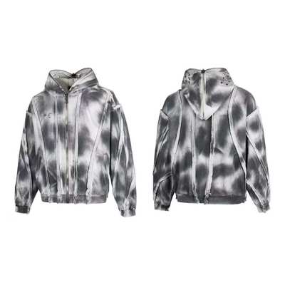 Thug club重磅破坏做旧迷彩喷绘蒙面鸡眼短款拉链连帽卫衣男女潮