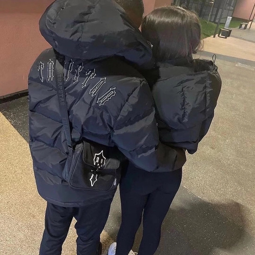 现货高品质美式Trapstar刺绣徽章可拆卸连帽潮牌棉服冬季棉衣外套