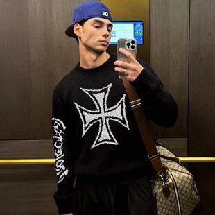 GRAILZ 25ss 小众十字梵文提花字母美式圆领套头针织毛衣羊毛衫