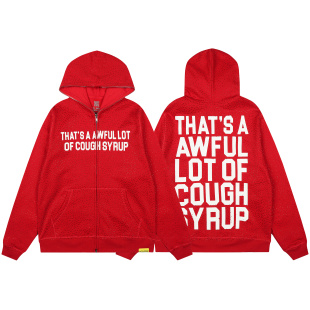 AWFUL LOT HOODIE满钻大红拉链连帽衫 男 SYRUP COUGH THAT