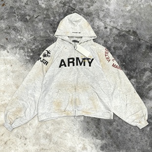 GRALIZ Project 美潮水洗生锈做旧重工磨破连帽拉链帽衫卫衣外套