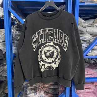 SAINT MICHAEL 破坏 DENIM TEARS联名DT_CRW SWEAT 做旧加绒卫衣