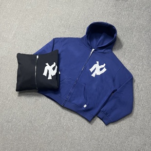 现货AKIMBO CLUB zip hoodie 美式烟鬼同款NY拉链加绒卫衣