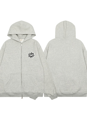 正确版BROKEN PLANET双拉链开衫简约发泡logo卫衣美式花灰帽衫