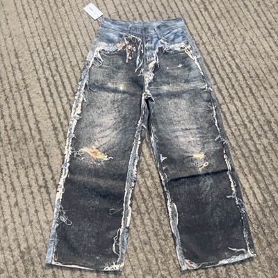 A*风格26ss平替1981m拼接3D打印假两件直喷做旧宽松阔腿休闲牛仔