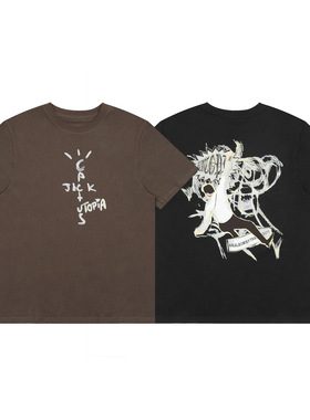 Travis Scott Cactus Jack 合作款手绘涂鸦趣味人像短袖T恤