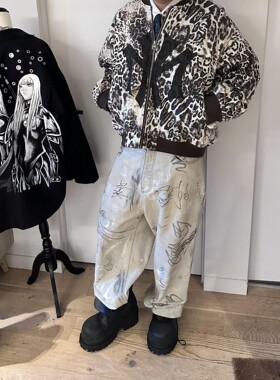 Mowalola Ksubi 视觉系豹纹破坏拉链夹克外套MA-1 Bomber棉服