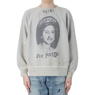 SWT SAINT SP_CREW 24fw新款 QUEEN做旧水洗卫衣 MICHAEL
