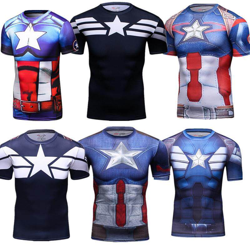 美国队长复仇者男紧身衣运动黑色修身弹力健身衣足球篮球短袖T恤