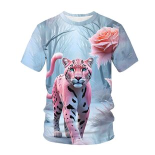 夏3D粉红豹个性宽松大码速干高弹透气冰丝短袖休闲潮T恤半袖男装